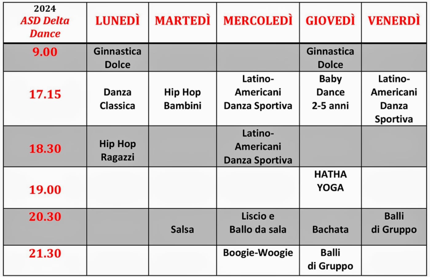 Orari corsi di danza 2024 Castel San Pietro Terme